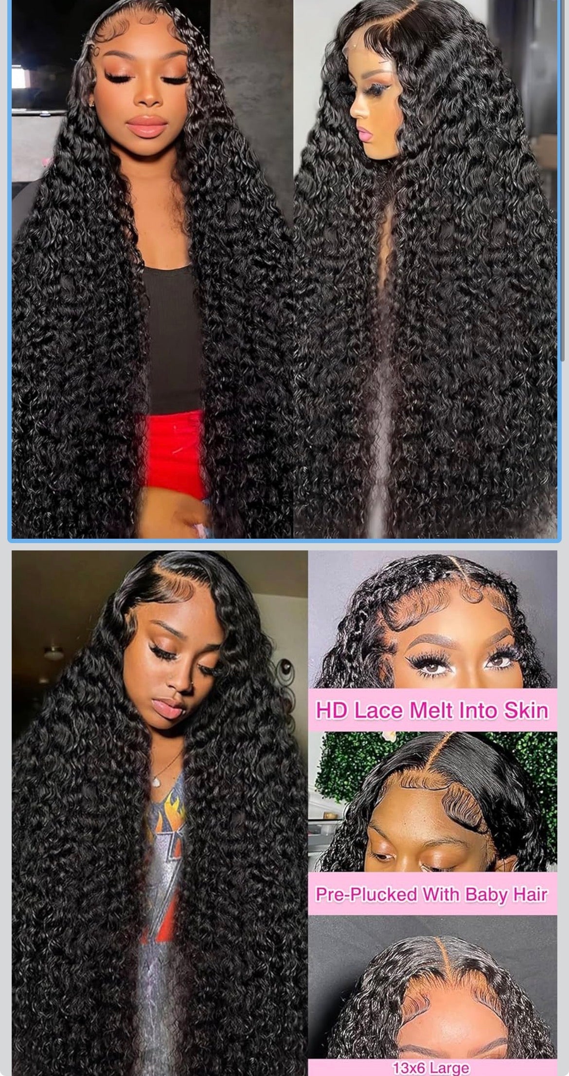 Lace Frontal Wig 180% Density 28 Inch Deep Wave Lace Front Wig Human Hair, Curly Wet and Wavy Pre Plucked Virgin Hair